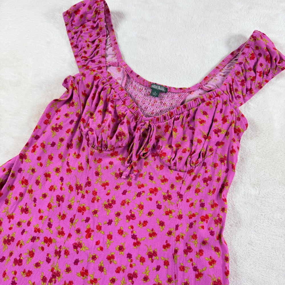 Wild Fable Womens Pink Floral Smocked Back Mini Dress Size M Sweetheart Neck